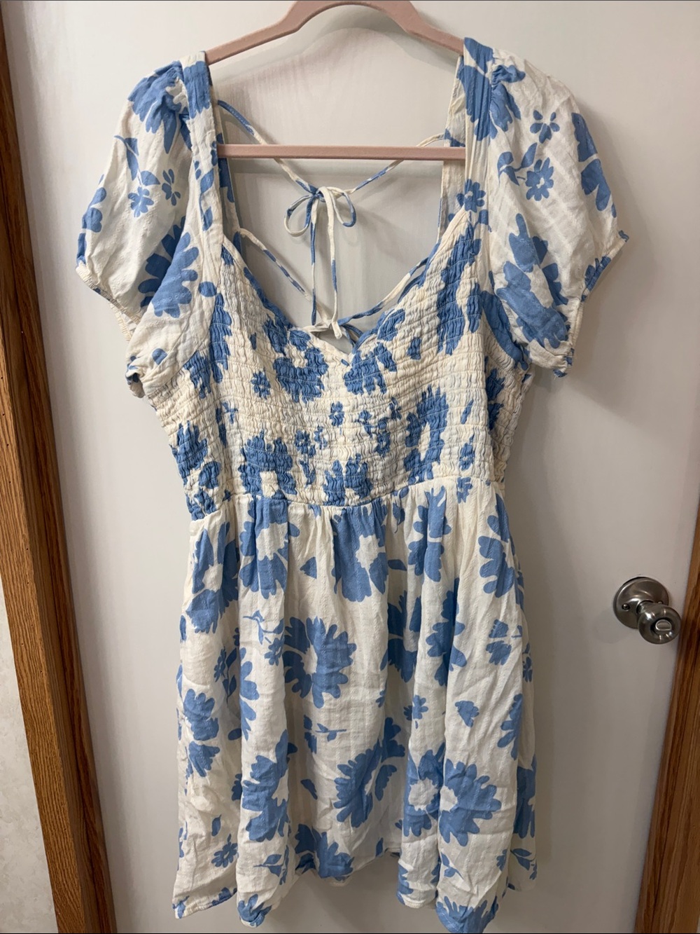 American Eagle Outfitters White Mini Dress with Blue Floral Print